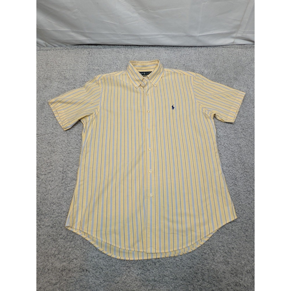 Ralph Lauren Oxford Shirt Button Mens Medium Blue Yellow‎ Striped Custom Fit